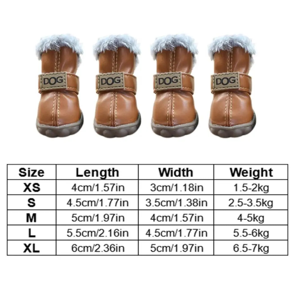 Soft Pet Snow Boots Puppy Rain Snow Boots Warm Non Slip Winter Pet Dog Shoes Waterproof Plush/PU for 4Pcs/Set Winter