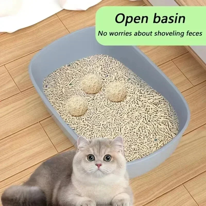 Semi-Closed Splashproof Cat Litter Box – Removable Easy Clean Plastic Pet Toilet Tray for Kittens & Adult Cats | Non-Stick, Odor-Resistant, Thickened Design (Blue/Pink/Gray/Green)