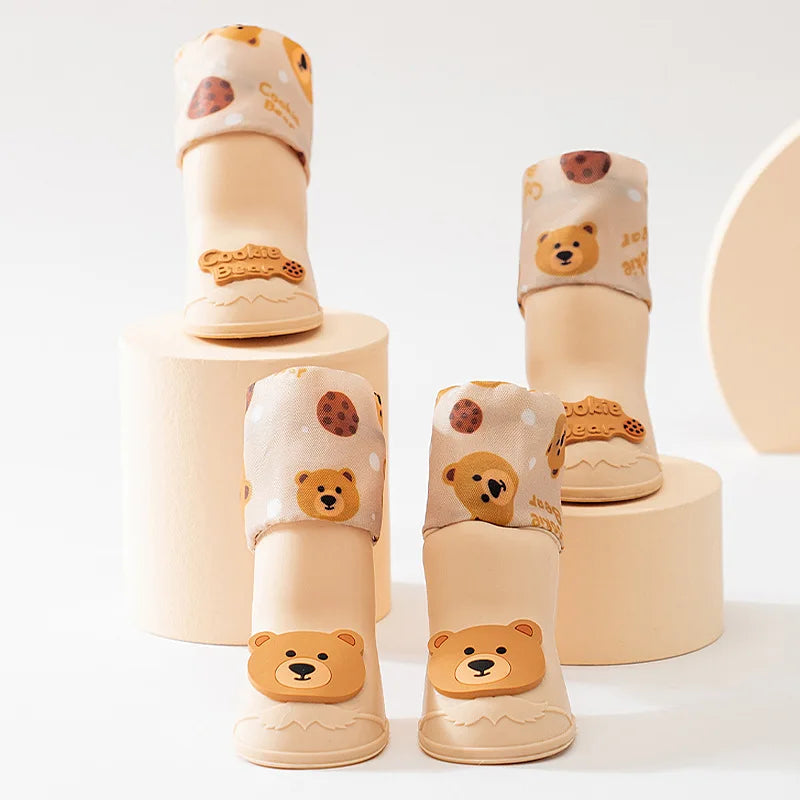 New 4Pcs/set Pet Silicone Rain Shoes Dog Booties Rubber Portable Anti Slip Waterproof Dog Cat Outdoor Autumn Winter Pet Supplies