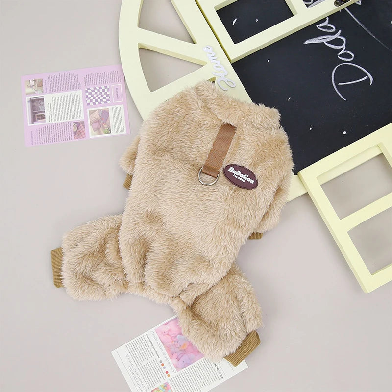 Pet Dog Leash-attachable Plush Sweater Jacket Winter Warm Cat Teddy Chihuahua Clothes Outfits Apparel Cute Outdoor Accessories