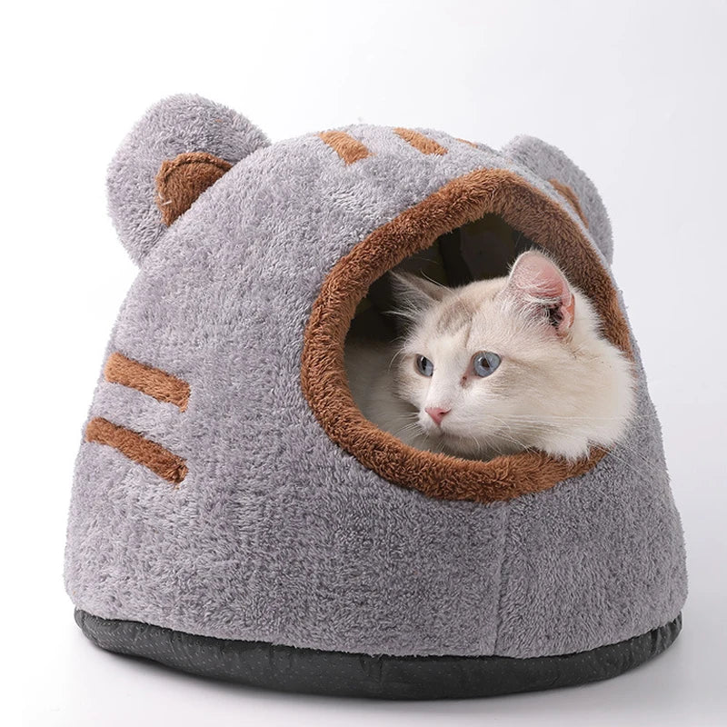 Winter Deep Sleep Comfort Cat Bed Cute Bear Head Shape Nest Pets Tent Cozy Cave for Cats House Soft And Self Warming Kitten Beds
