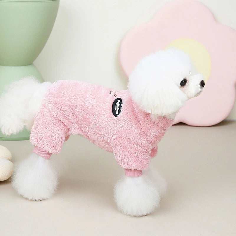 Pet Dog Leash-attachable Plush Sweater Jacket Winter Warm Cat Teddy Chihuahua Clothes Outfits Apparel Cute Outdoor Accessories