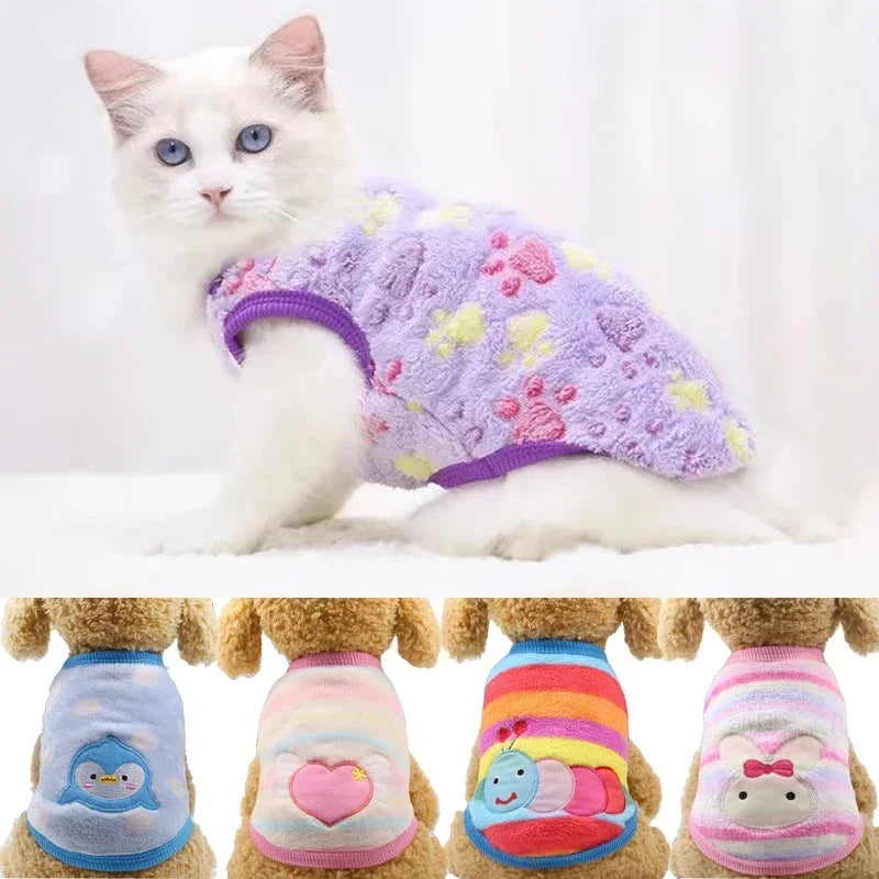 Cartoon Fleece Pet Cat Clothes Winter Warm Pet Dog Vest Puppy Cat Sweater Dog Clothes For Small Dogs Cats Coat Jacket Pet Outfit