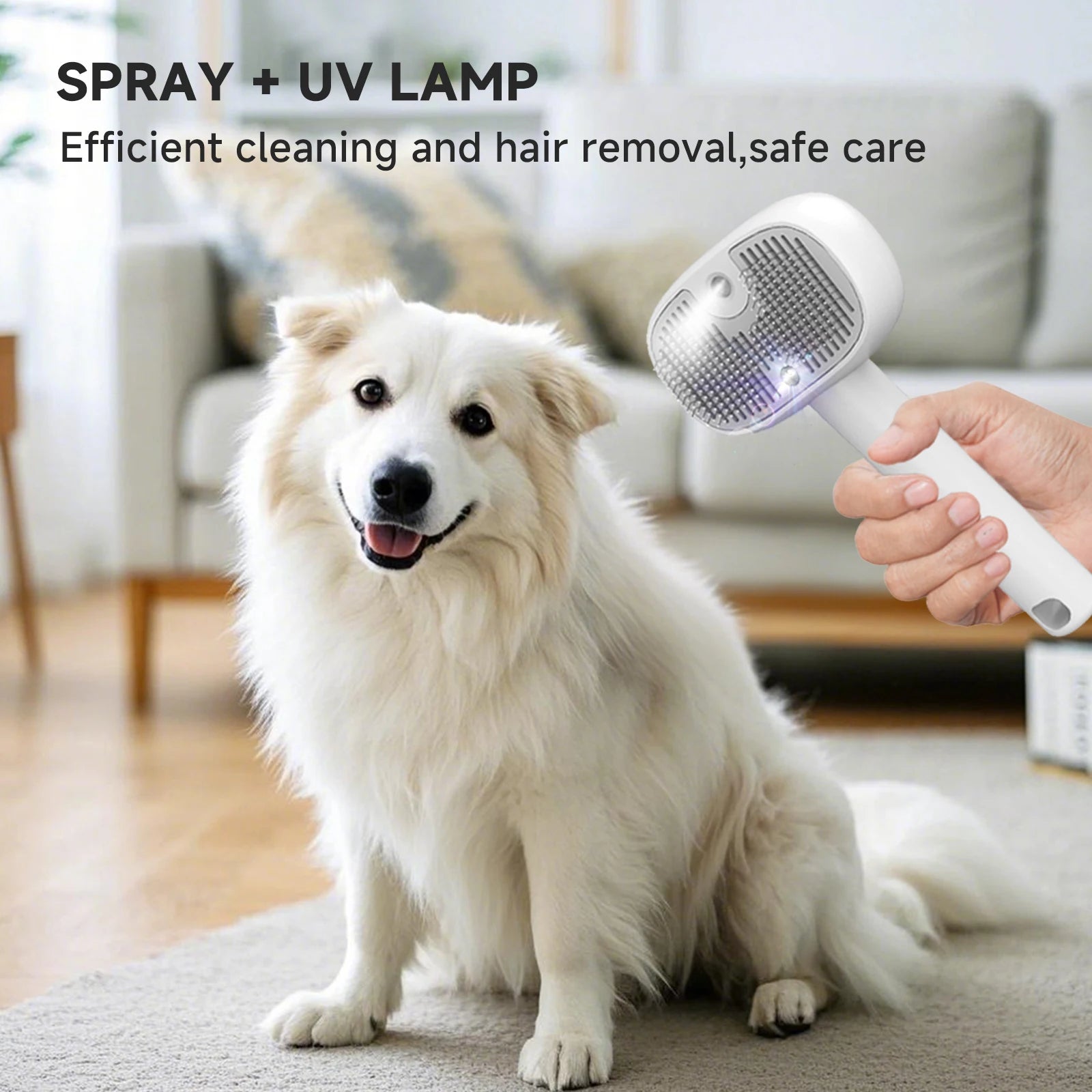 5-in-1 Pet Hair Brush with UV Sterilizer and Mist for Dogs & Cats, Deshedding Grooming Massage Comb, Easy Clean, CE FC Certified