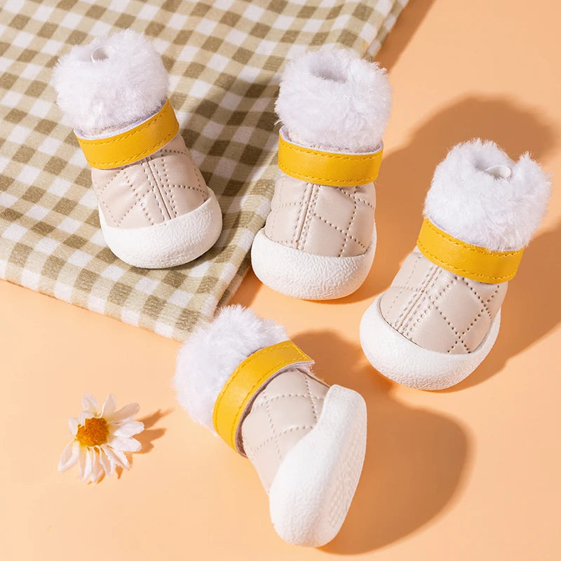 4pcs/set Pet Dog Shoes Winter Warm Shoes for Small Medium Dogs Anti-slip Puppy Rain Snow Boots Footwear Cat Dog Walking Sneakers