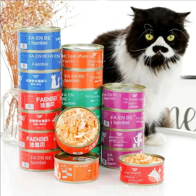 200g Canned cat white meat snack can cat snacks cat staple food young cat fat tuna cod salmon chicken cat wet food pet supplies