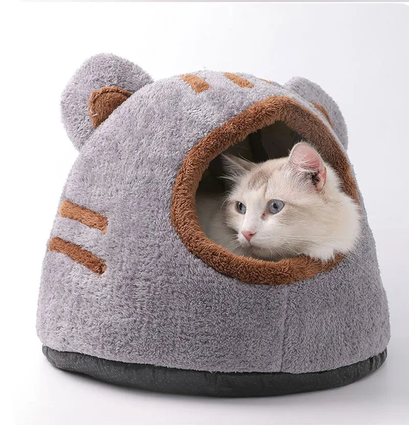 Winter Deep Sleep Comfort Cat Bed Cute Bear Head Shape Nest Pets Tent Cozy Cave for Cats House Soft And Self Warming Kitten Beds