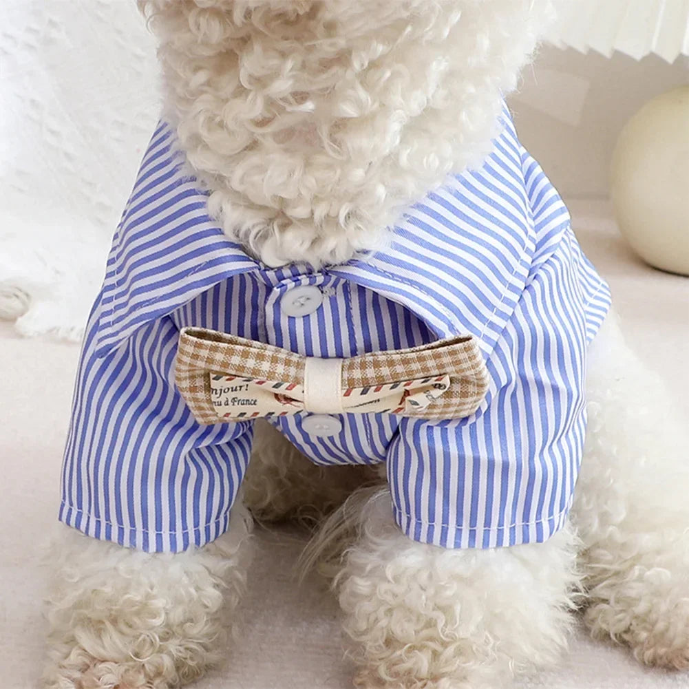 Fashion Pet Dog Clothes Bowknot Striped Shirts for Cat Dogs Cosplay Clothing Thin Summer Pet Costume Chihuahua Pet Supplies