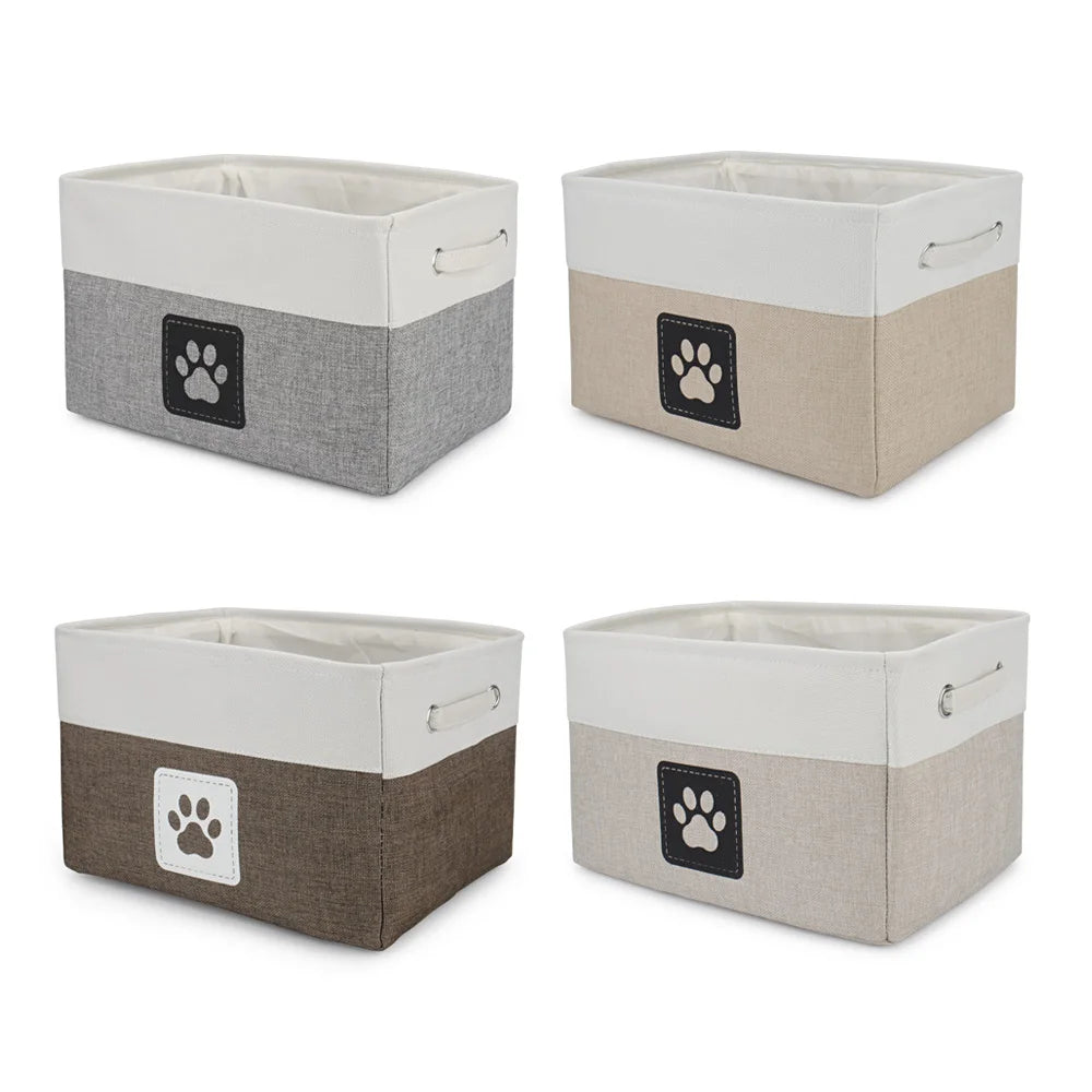 Pet Toy Storage Basket Foldable Paw Dog Cat Clothes Box Accessories Organize Bin