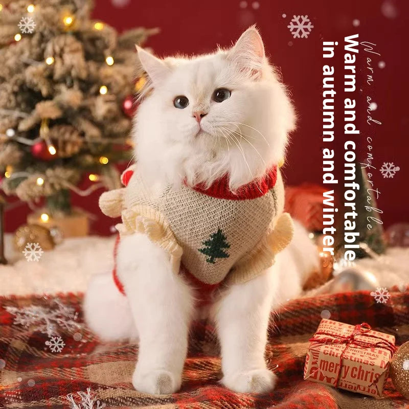 Christmas Pet Cat Costumes Sweater Cute Kitten Santa Claus Clothes For Small Medium Dogs Holiday Party Dress Warm Winter Clothes