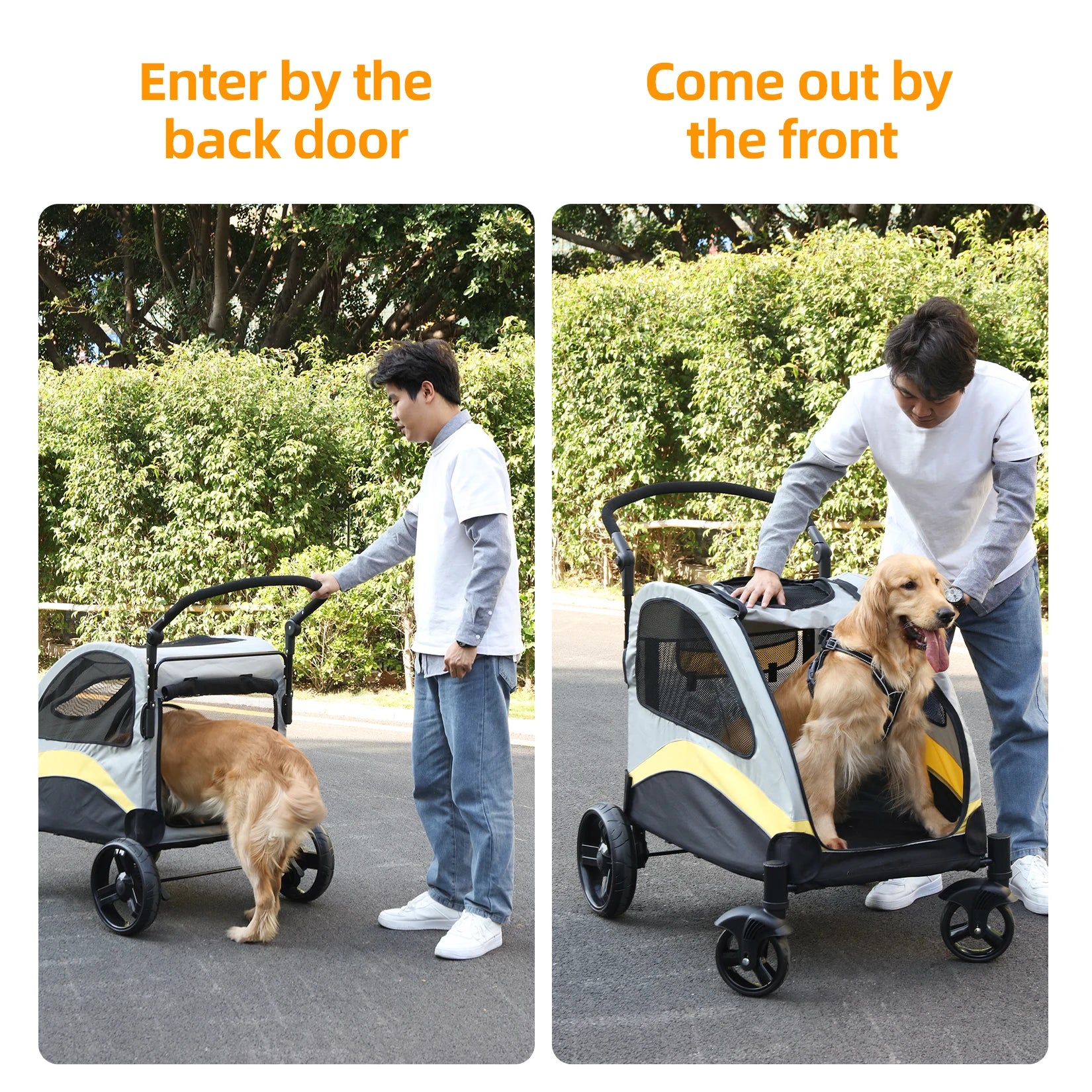 Foldable Dog Stroller for Large Pets – 4-Wheel Portable Travel Carriage for Dogs & Cats | Breathable Outdoor Pet Carrier
