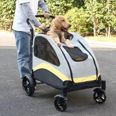 Foldable Dog Stroller for Large Pets – 4-Wheel Portable Travel Carriage for Dogs & Cats | Breathable Outdoor Pet Carrier