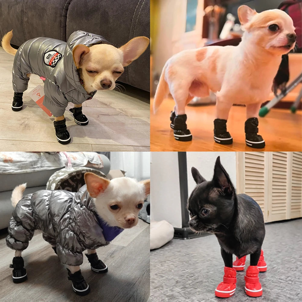 4 Pcs Winter Pet Dog Shoes For Small Dogs Waterproof Dog Snow Boots Warm Fleece Puppy Pet Shoes Chihuahua Cats Anti Slip Shoes
