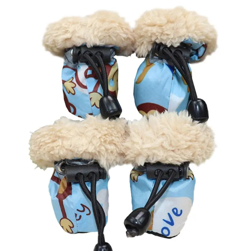 4 Pack/set Pet Winter Dogs Rain Boots With Fleece Liner Cartoon Waterproof Anti Slip Shoes For Dogs