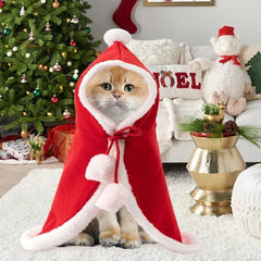 Cat Christmas Costume Santa Cosplay Funny Transformed Cat Dog Pet Xmas Cape Winter Dress Up Clothes Red Scarf Cloak Props Decor
