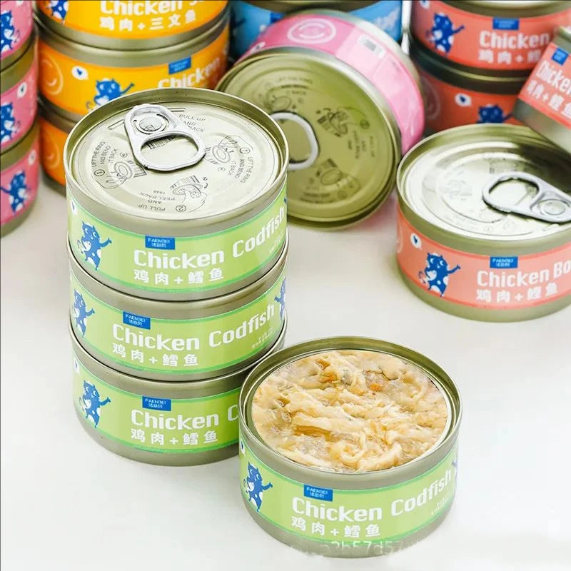 200g Canned cat white meat snack can cat snacks cat staple food young cat fat tuna cod salmon chicken cat wet food pet supplies