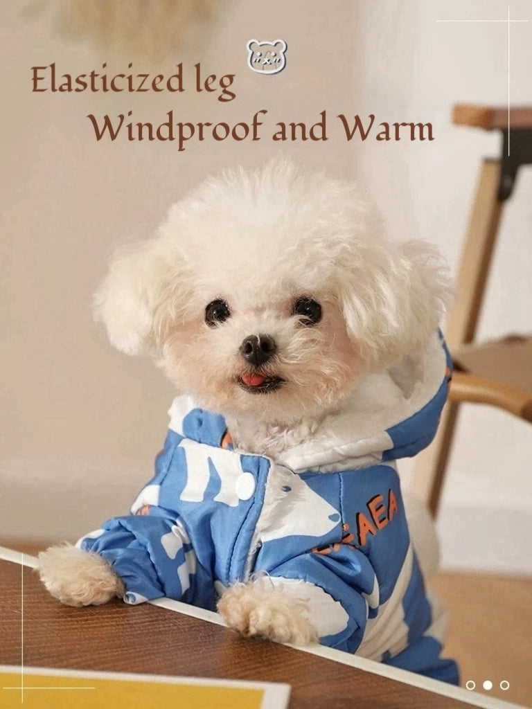 Dog Autumn and Winter Clothing Splash-proof Puppy Warm Four-legged Cotton Clothing Pet Outdoor Waterproof Clothing Teddy Puppy