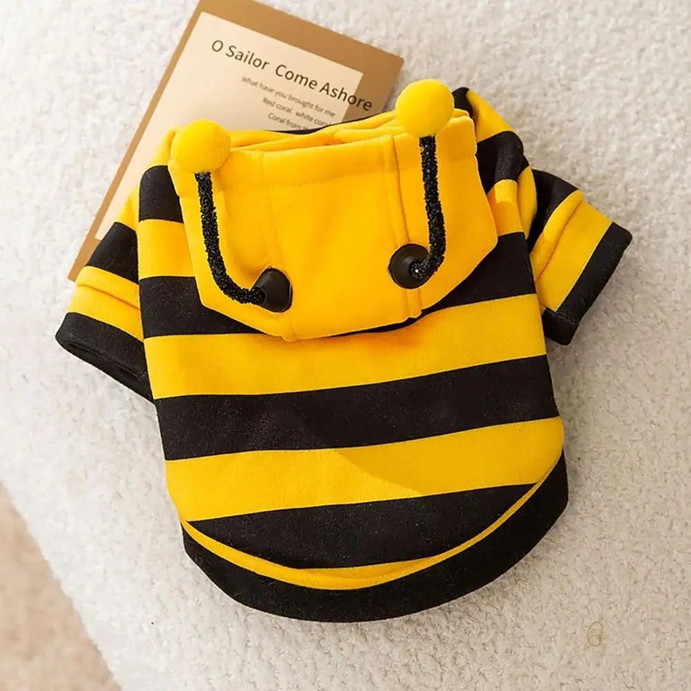 Cat Dog Bee Costume Soft Cat Holiday Cosplay Winter Warm Clothes Pet Bee Halloween Hoodies for Pet Supplies