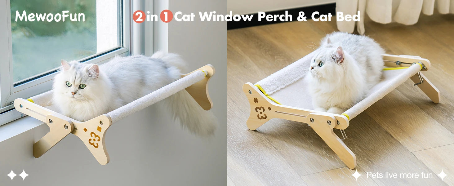 Mewoofun Cat Window Perch Cat Window Hammock Seat 2 in 1 Beige Cream Grey Pink Adjustable Steady Cat Bed for Indoor Cats for 40