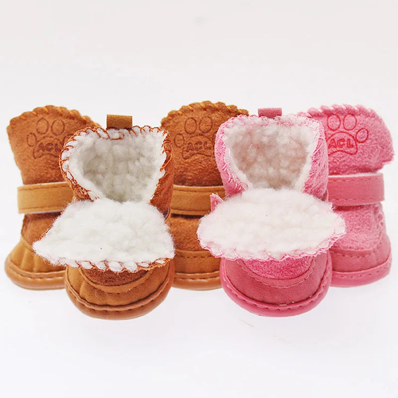 4pcs/set Winter Warm Pet Dog Shoes Anti-slip for Small Medium Dogs Puppy Rain Snow Boots Footwear Cat Dog Walking Sneakers ﻿