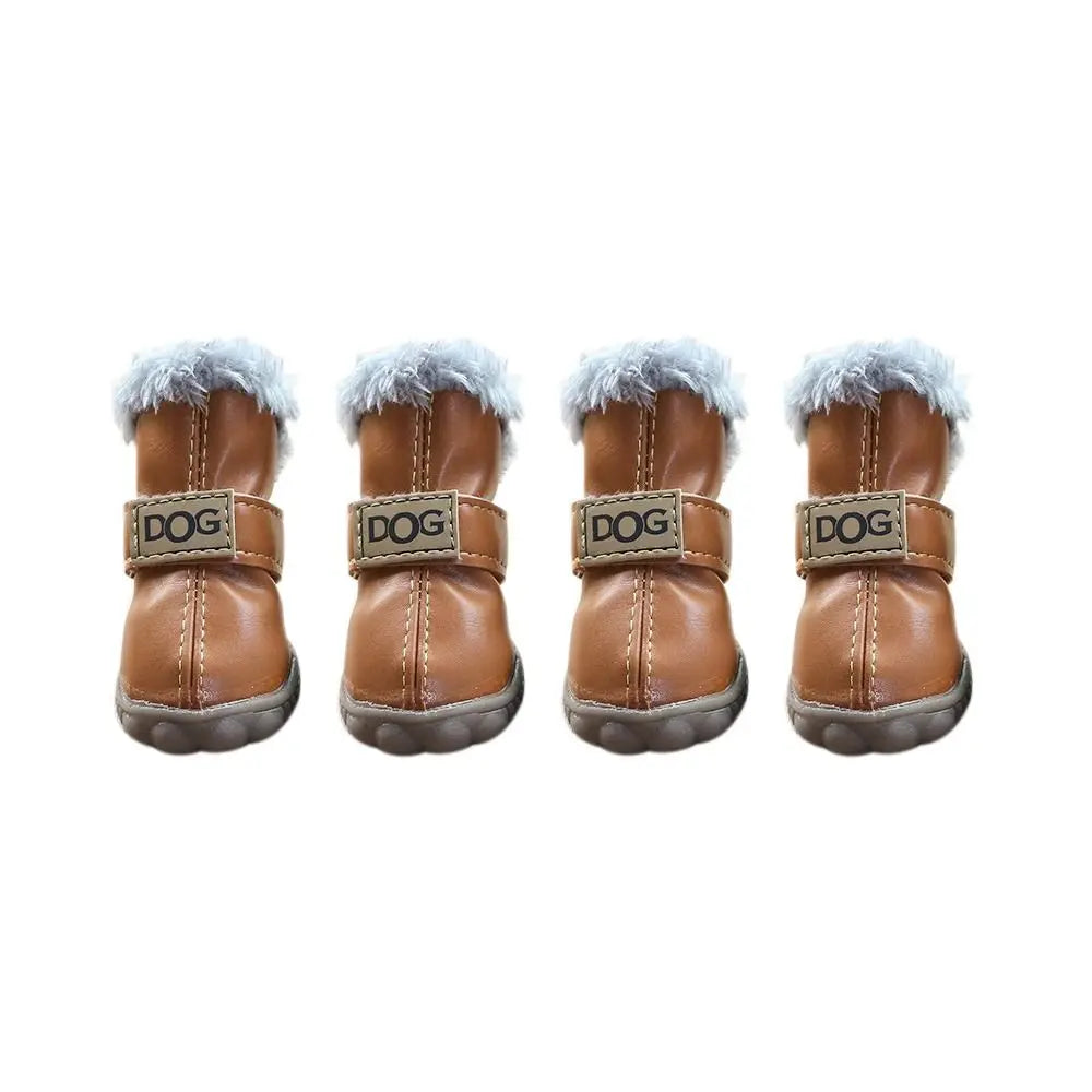 Soft Pet Snow Boots Puppy Rain Snow Boots Warm Non Slip Winter Pet Dog Shoes Waterproof Plush/PU for 4Pcs/Set Winter