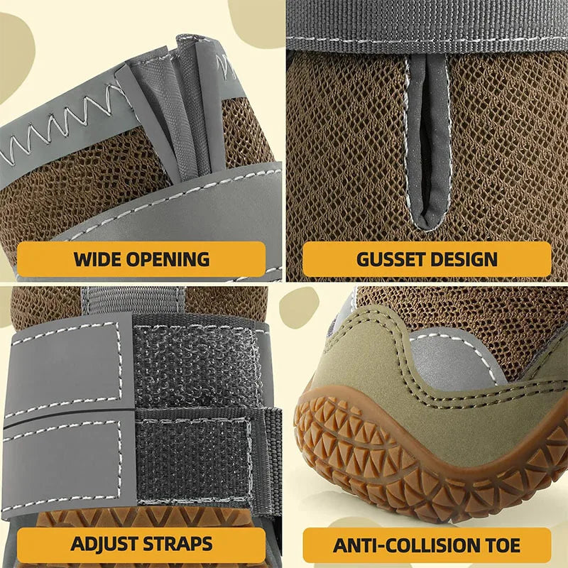 4pcs/set Pet Dog Shoes Reflective Waterproof Dog Boots Warm Snow Rain Pets Booties Anti-slip Socks Footwear For Medium Large Dog