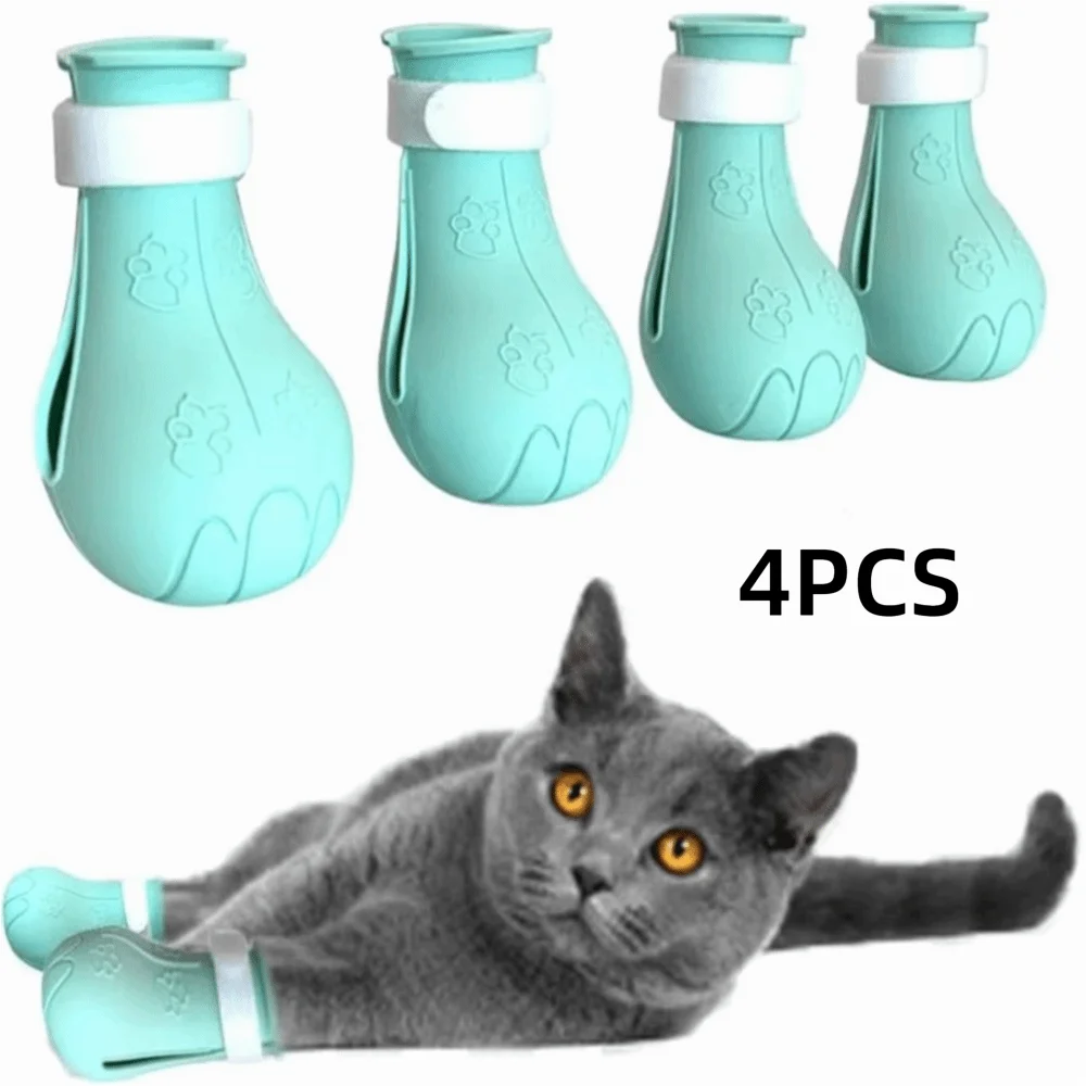 4PCS New Anti Scratch Cat Foot Cover Multifunctional Adjustable Pet Bath Cat Shoes Soft Pet Shoes