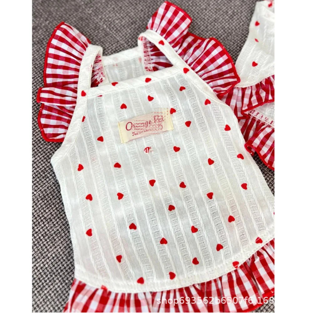 Dog Dress Fresh Cute Small Dog Teddy Bear Cat Pomeranian Love Floral Dress Spring Summer Dress Pet Party holiday Dress Up