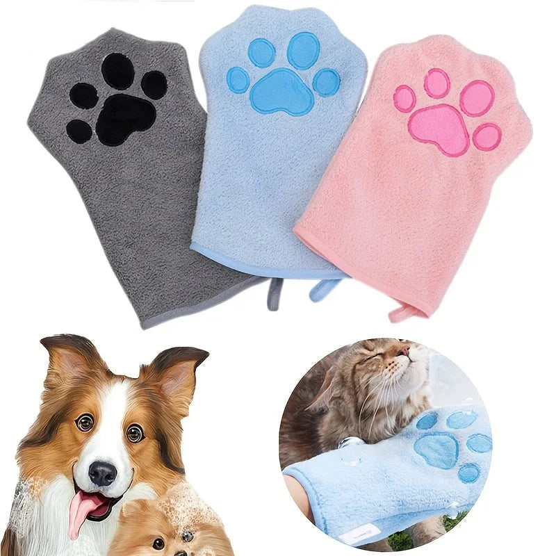 Quick drying Dog Bath Gloves Pet Grooming Gloves Multicolor Soft Absorbent Paw Print for Dogs Cats, Bathing Drying Essentials