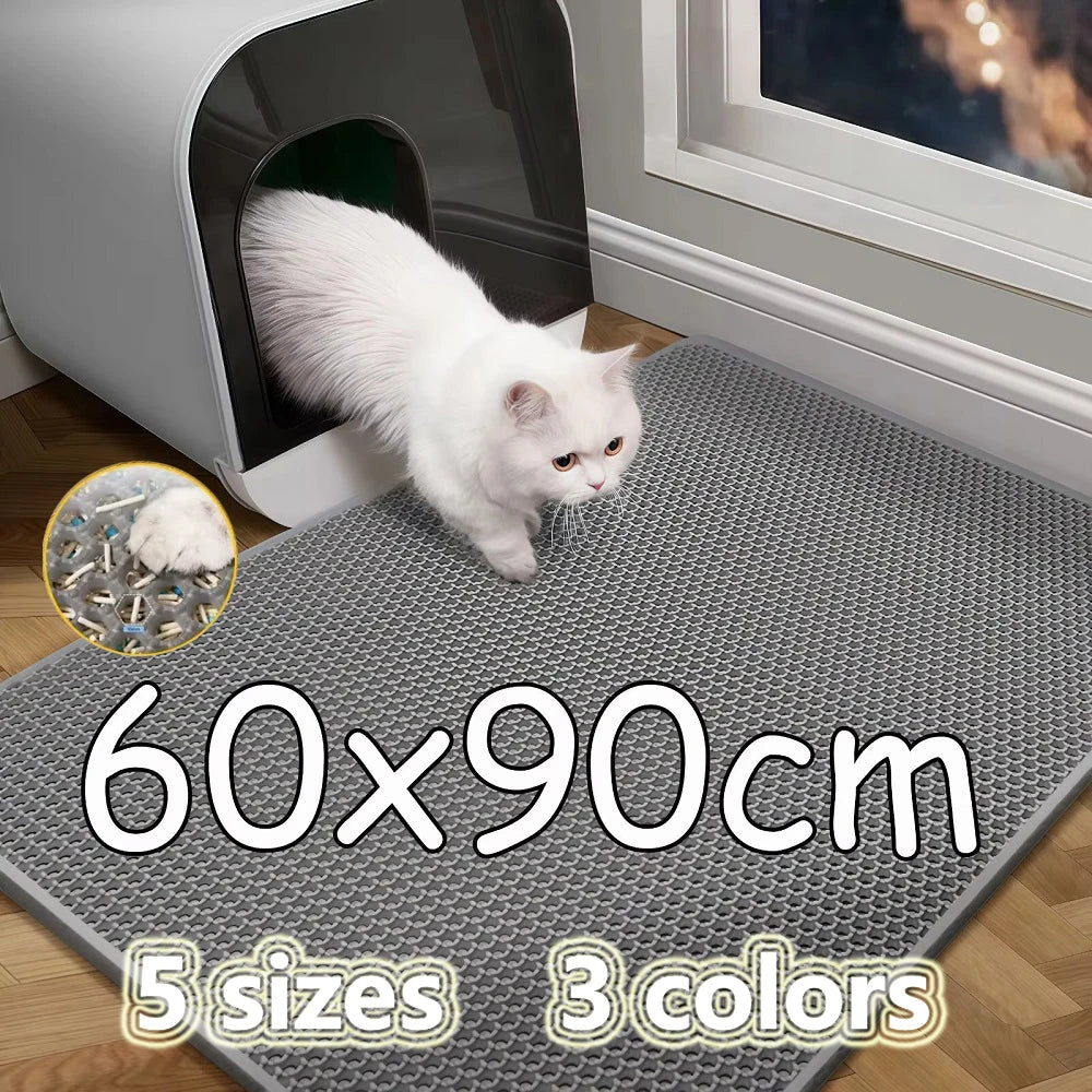 Large Cat Litter Mat Waterproof Double Layer Non-Slip Washable Pet Litter Box Mat Durable Sand Trapper Cat Scratcher