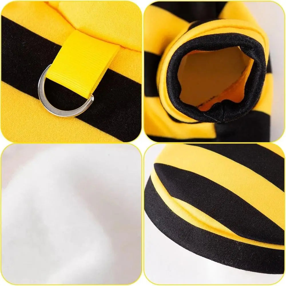 Cat Dog Bee Costume Soft Cat Holiday Cosplay Winter Warm Clothes Pet Bee Halloween Hoodies for Pet Supplies