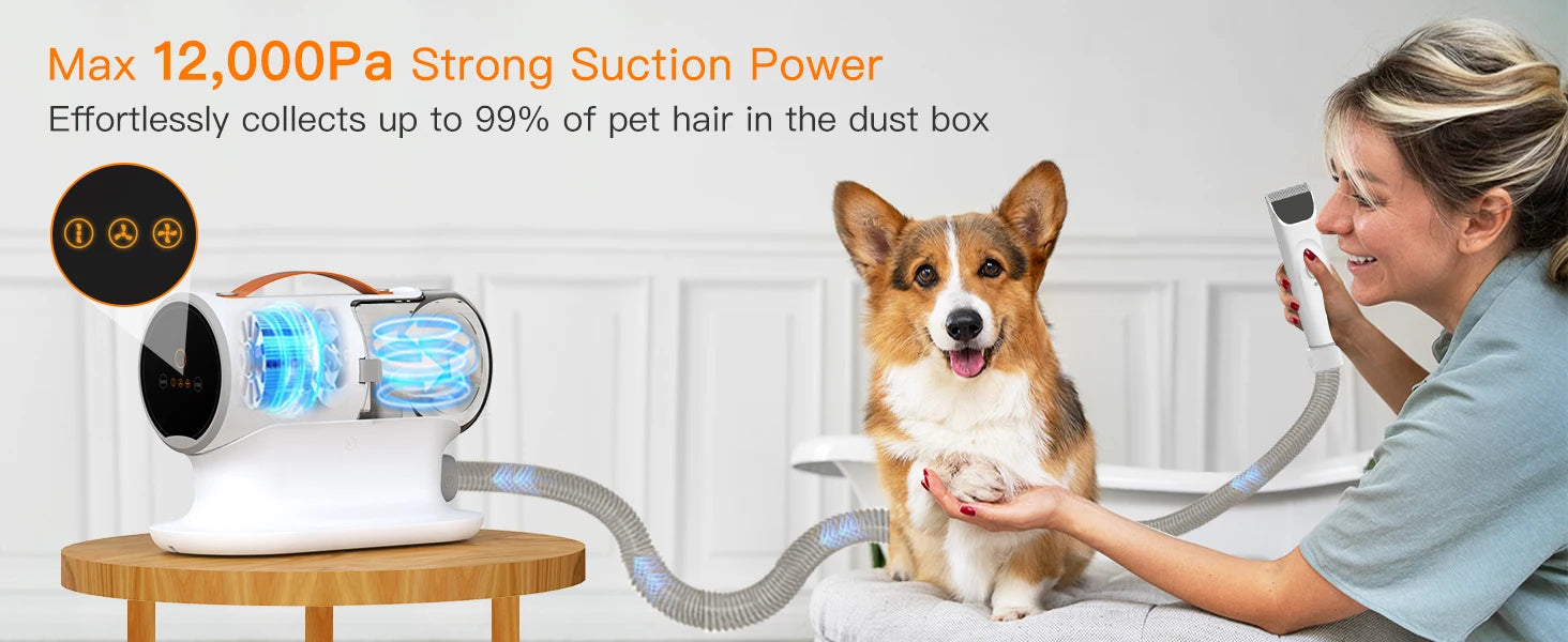 Dog Grooming Vacuum, Kit,12000Pa Strong Pet for S, 2L Large Capacity Shedding Hair, , 5 Tools, Quiet,PG100