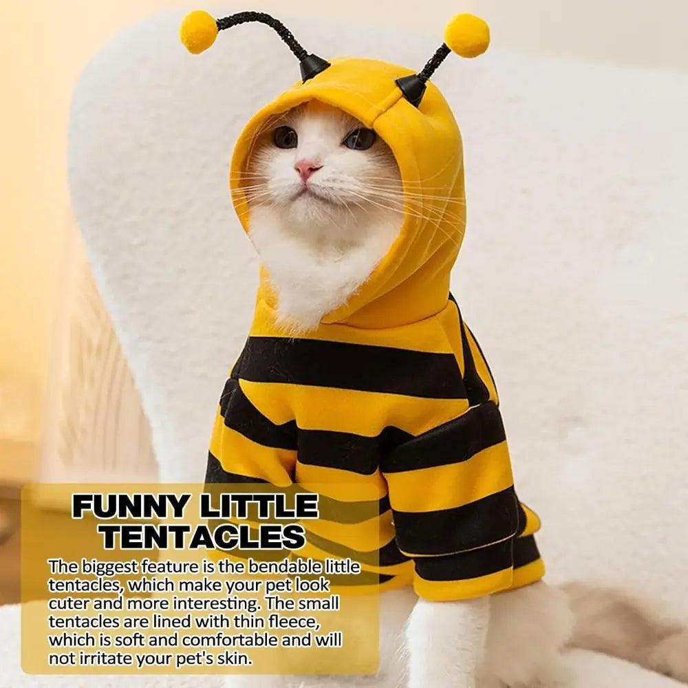 Cat Dog Bee Costume Soft Cat Holiday Cosplay Winter Warm Clothes Pet Bee Halloween Hoodies for Pet Supplies