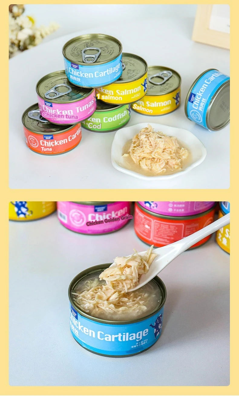 200g Canned cat white meat snack can cat snacks cat staple food young cat fat tuna cod salmon chicken cat wet food pet supplies