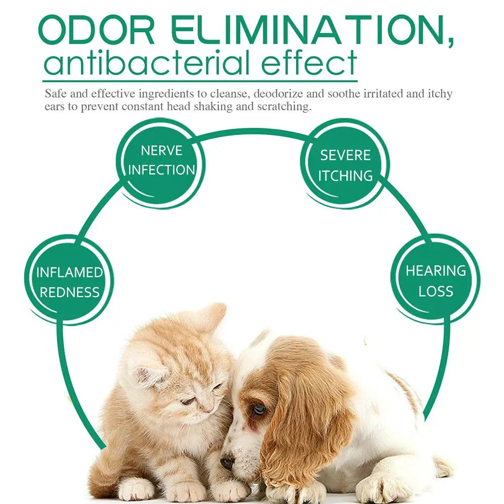 Cat Dog Ear Cleaner Pet Ear Drops Yeast Mites Infectiones Control Odor Removal Relieves Itching Anti Inflammatory Pet Ear Washer