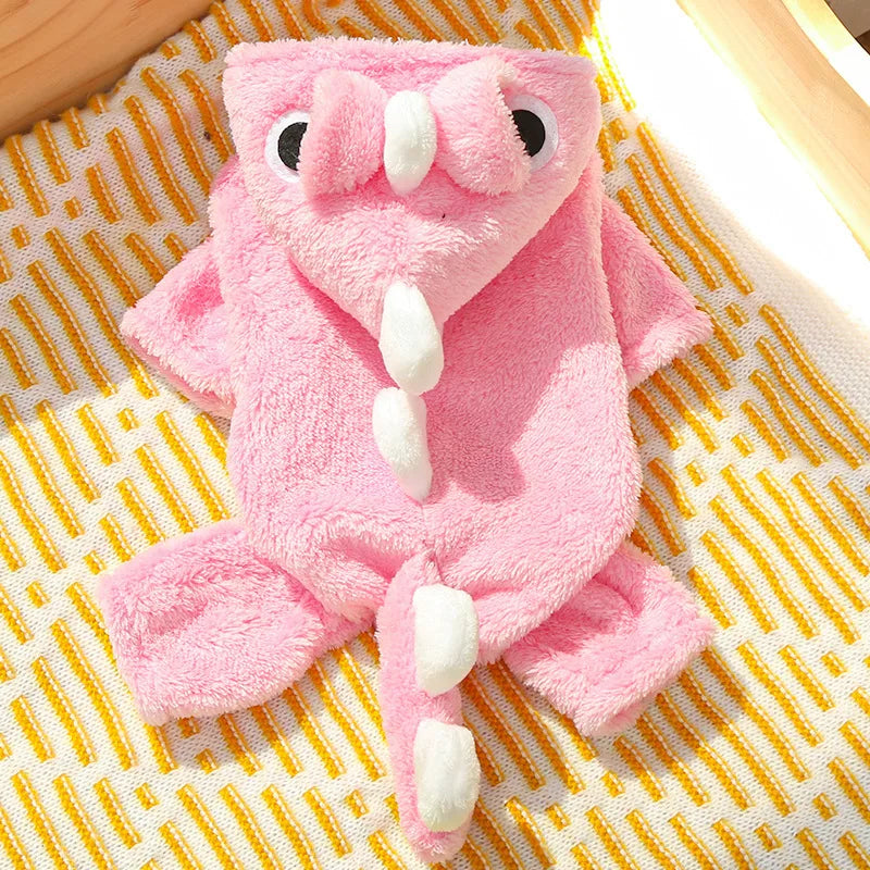 New Small Dinosaur Transforming Dog Clothes Autumn Winter Flannel Warm Teddy Cat Pet Clothes Dog Jumpsuits Rompers