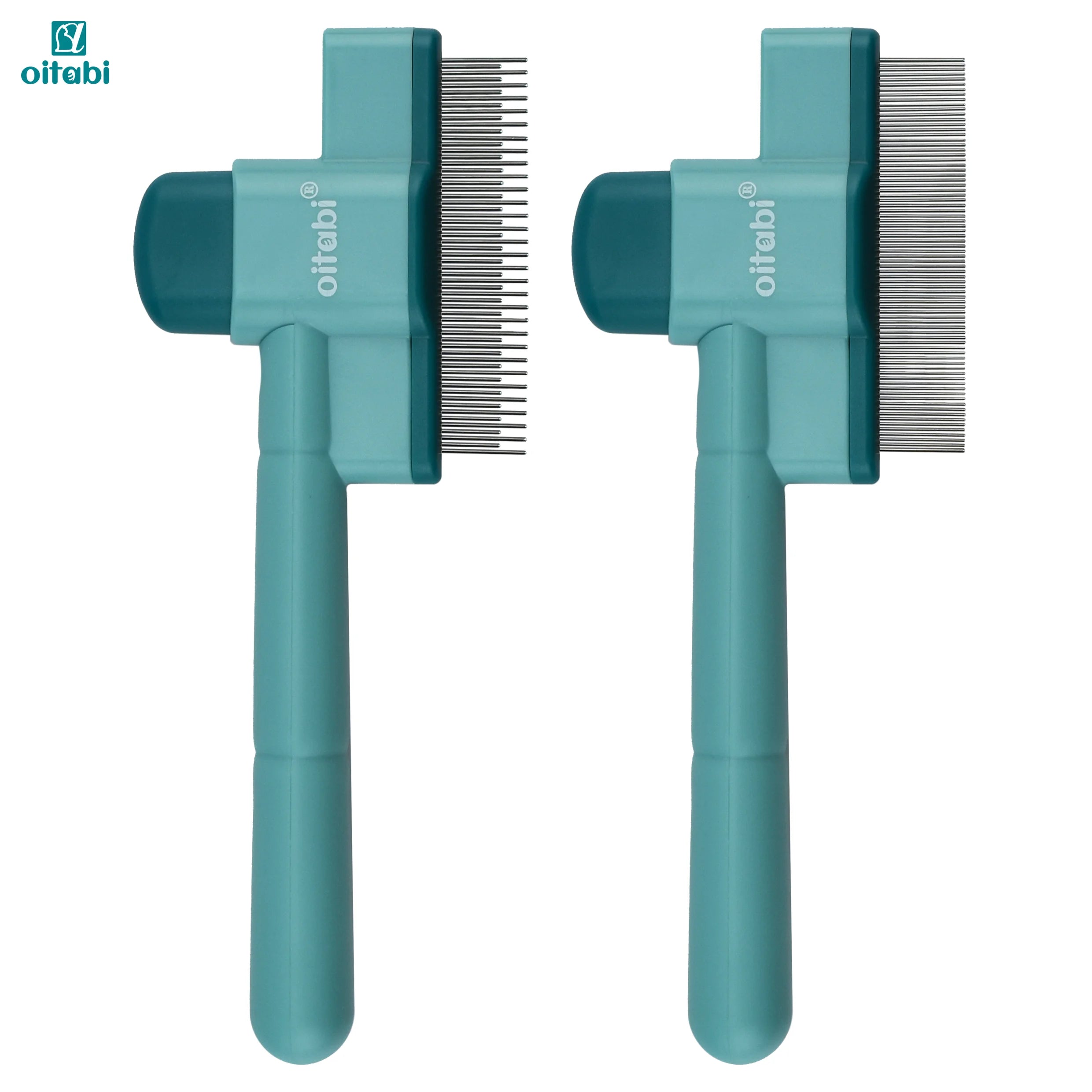 Oitabi 1/2PCS Flea Comb for Dogs and Cats with Release Button Fine Tooth Dog Comb for Pet Hair Removal, Cleaning Remove Fleas Eg