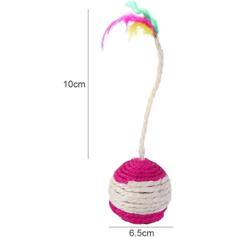 Feather Cat Balls, Cat Scratcher Toy Sisal Cat Scratching Rotatable Ball Molar Chew Toy Cat Feather Ball Cat Interactive Toys