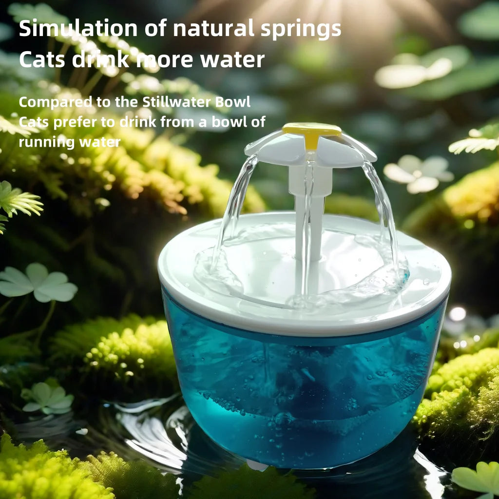Cat Flower Water Dispenser, Recirculating Pet Water Dispenser, USB Powered, Silent, with Filter Foam for Cats and Small Dogs