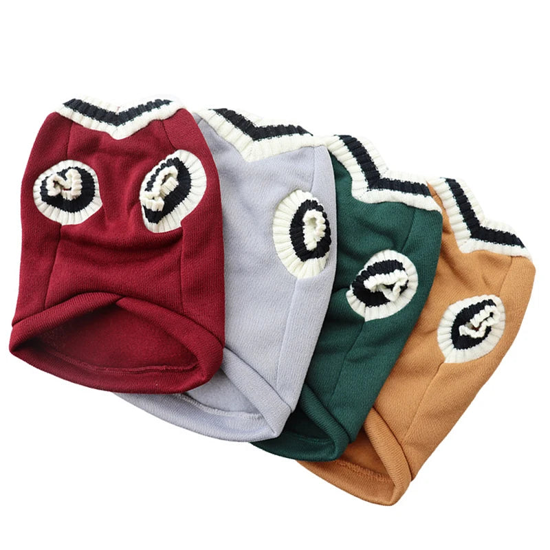 Winter Warm Pet Dog Sweater College Style V-neck Puppy Knitwear For Small Dogs Puppy Vest Clothes Kitty Jacket Outfits