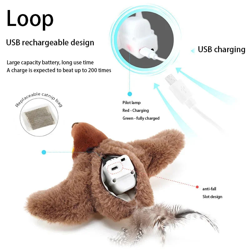 Pet USB Rechargeable Cat Interactive Toys Catnip Electric Pat Bird (with Catnip) Dog Cats Touch-Activated Squeaky Plush Hot Toy