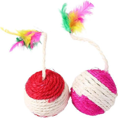 Feather Cat Balls, Cat Scratcher Toy Sisal Cat Scratching Rotatable Ball Molar Chew Toy Cat Feather Ball Cat Interactive Toys