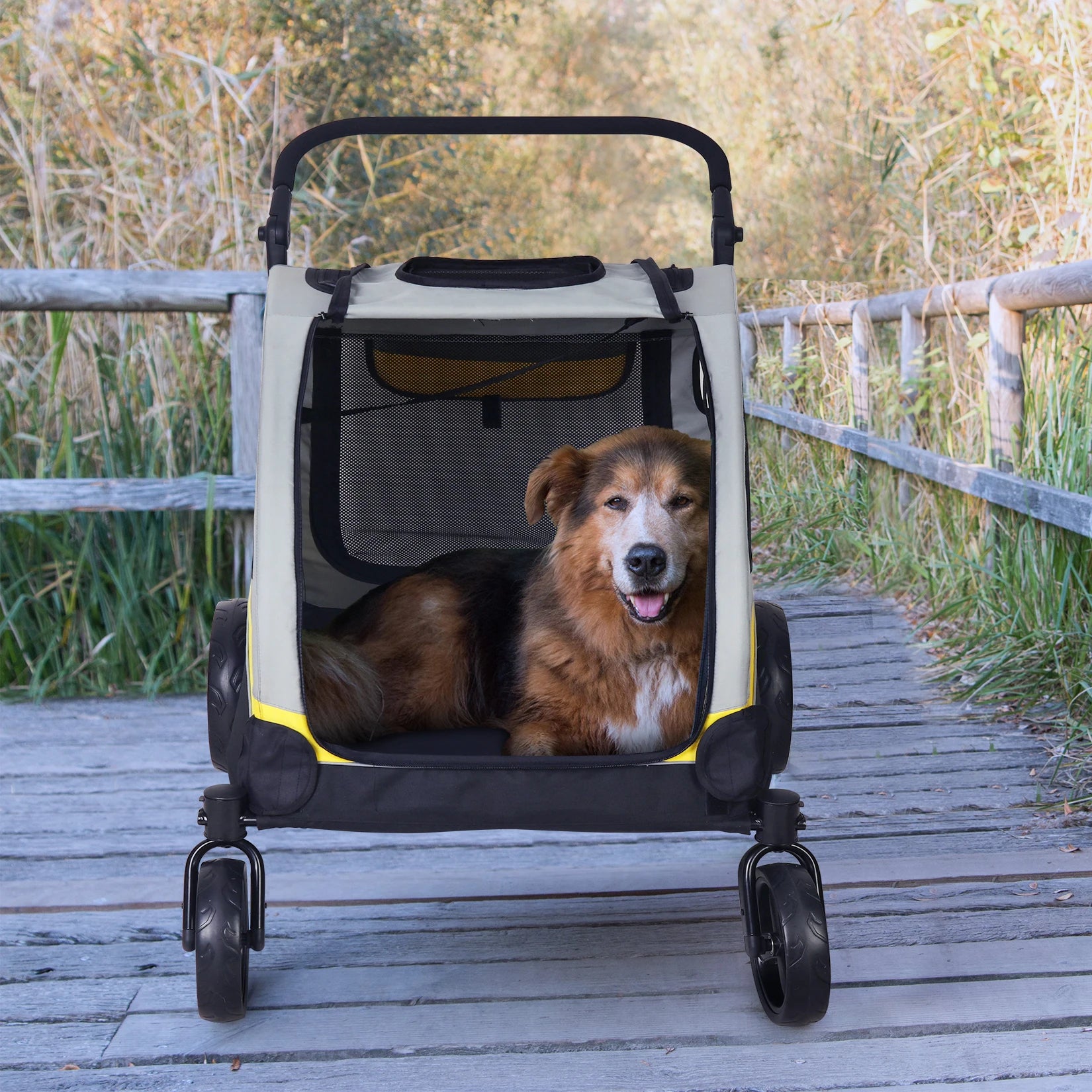 Foldable Dog Stroller for Large Pets – 4-Wheel Portable Travel Carriage for Dogs & Cats | Breathable Outdoor Pet Carrier