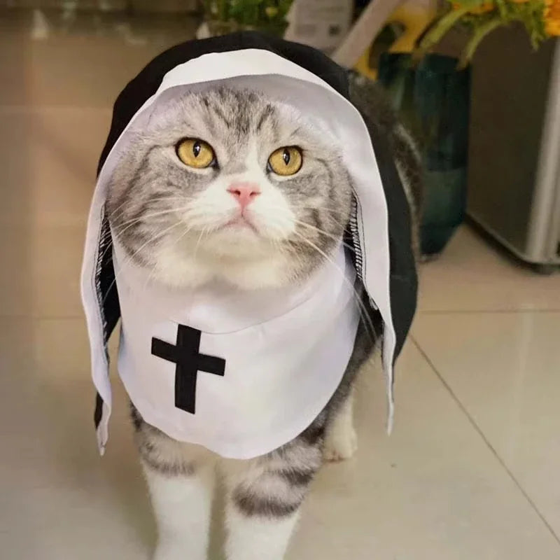 Pet Cat Halloween Costumes Nun Cloak For Small Pet Cosplay Dress Kawaii Pet Clothes Cat Kitten Puppy Funny Accessoties Gift