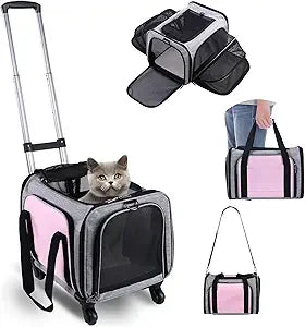 Airline Approved on Wheels - Two Sided Expandable Cat Soft Carrier for Puppy and Cats Under 26lbs, Rolling Cat Carrier