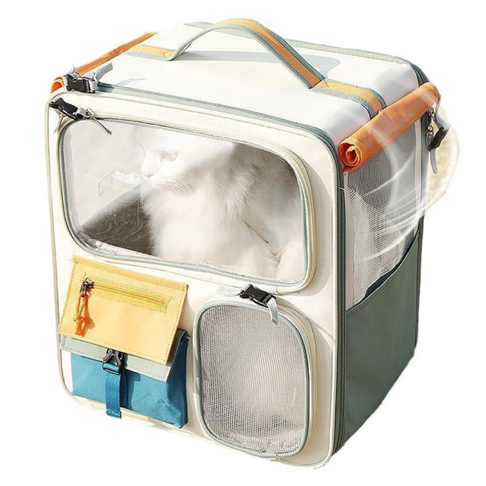 Dog & Cat Travel Carrier Bag Large Capacity Ventilated Mesh Pet Backpack Transparent Window Pet Backpack for Car Camping