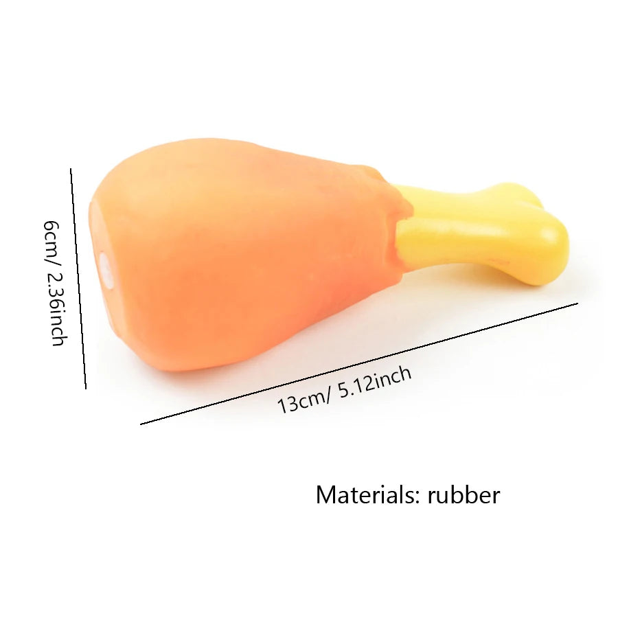 Durable Rubber Dog Chew Toy in the Shape of a Chicken Drumstick with Squeaker for Interactive Puppy Play