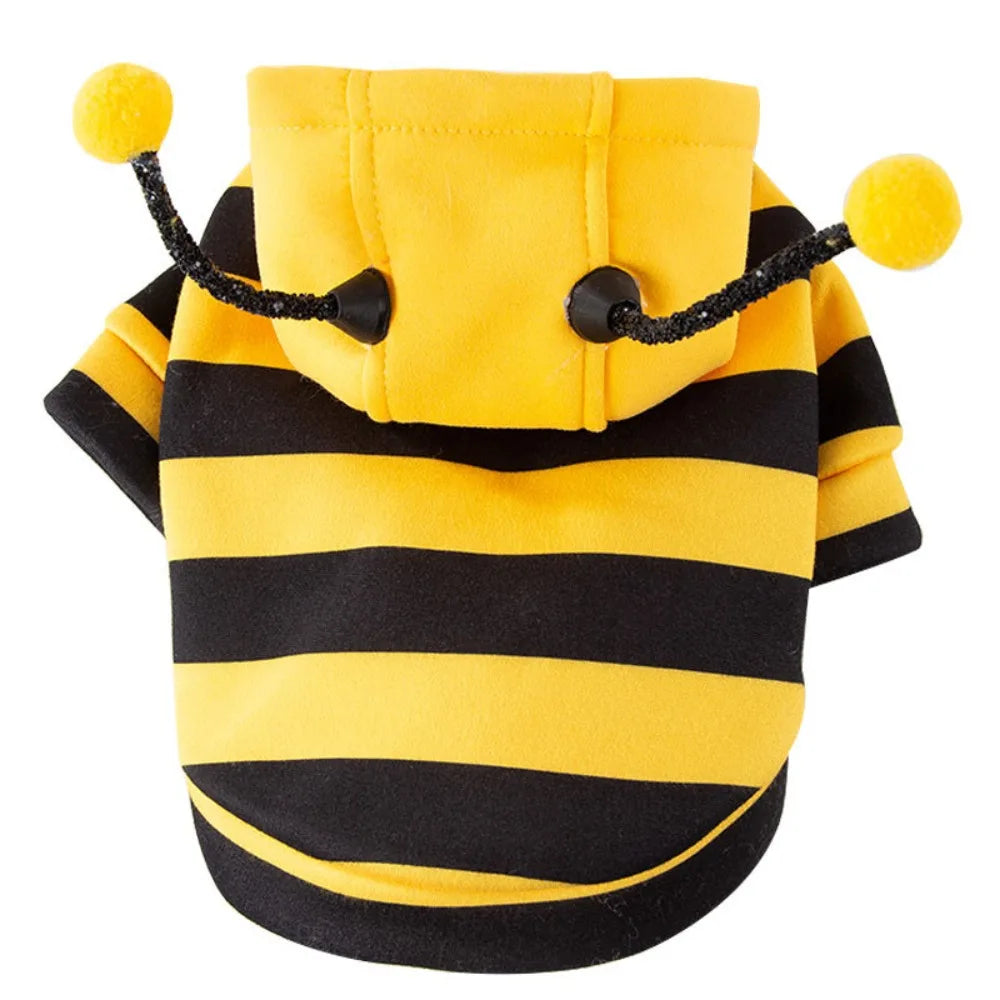 Cat Dog Bee Costume Soft Cat Holiday Cosplay Winter Warm Clothes Pet Bee Halloween Hoodies for Pet Supplies