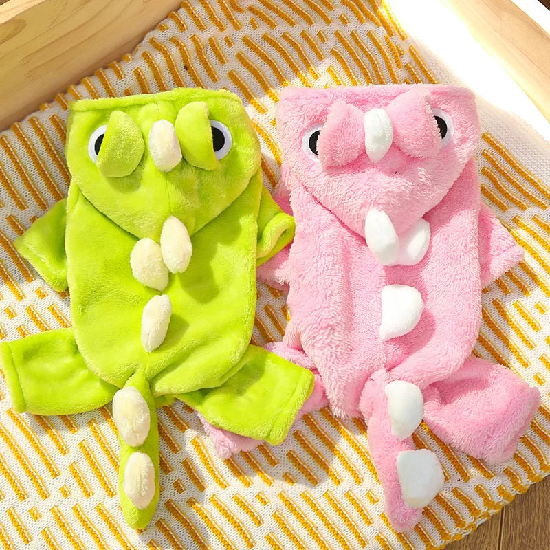 New Small Dinosaur Transforming Dog Clothes Autumn Winter Flannel Warm Teddy Cat Pet Clothes Dog Jumpsuits Rompers