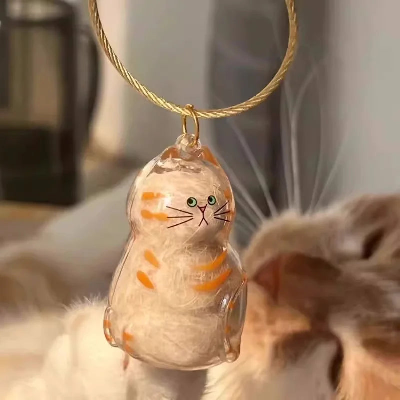 Transparent Cat Hair Storage Keychain Pendant Pet Fur Keepsake Memorial Souvenir for Backpack Bag Car Key Ginger Cat Lover Gift